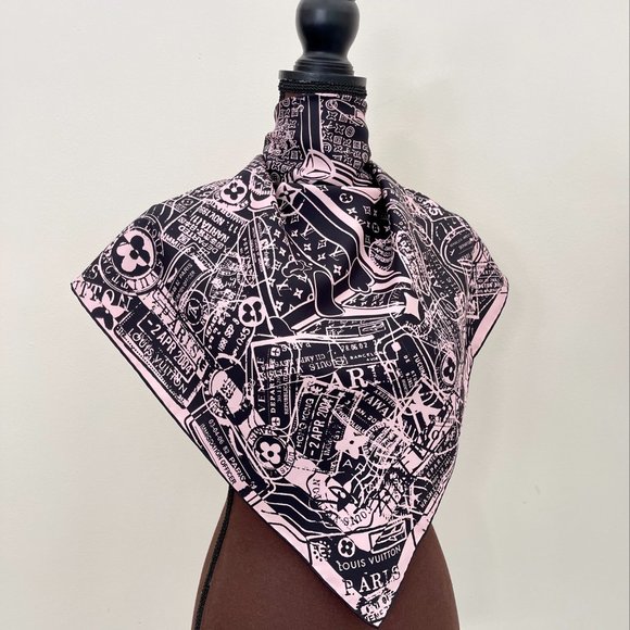 New Louis Vuitton Scarf Luggage Travel Stamps Pink Silk Wrap - Picture 5 of 14
